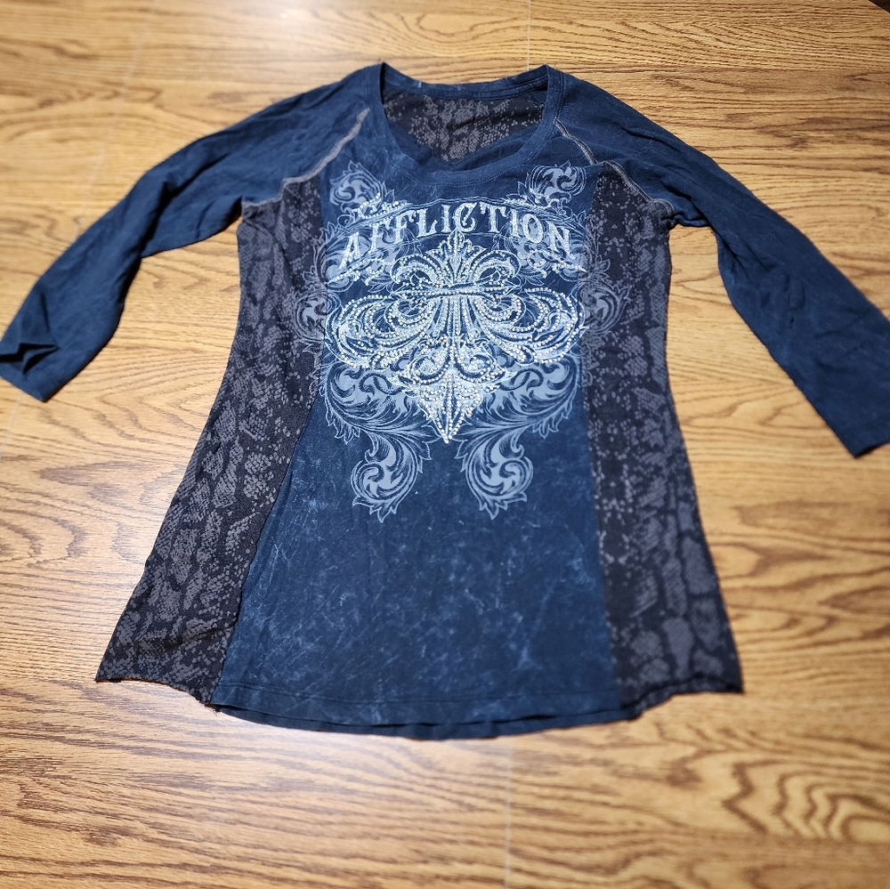 Affliction Snake Print 3/4 Sleeve T-shirt Size XL